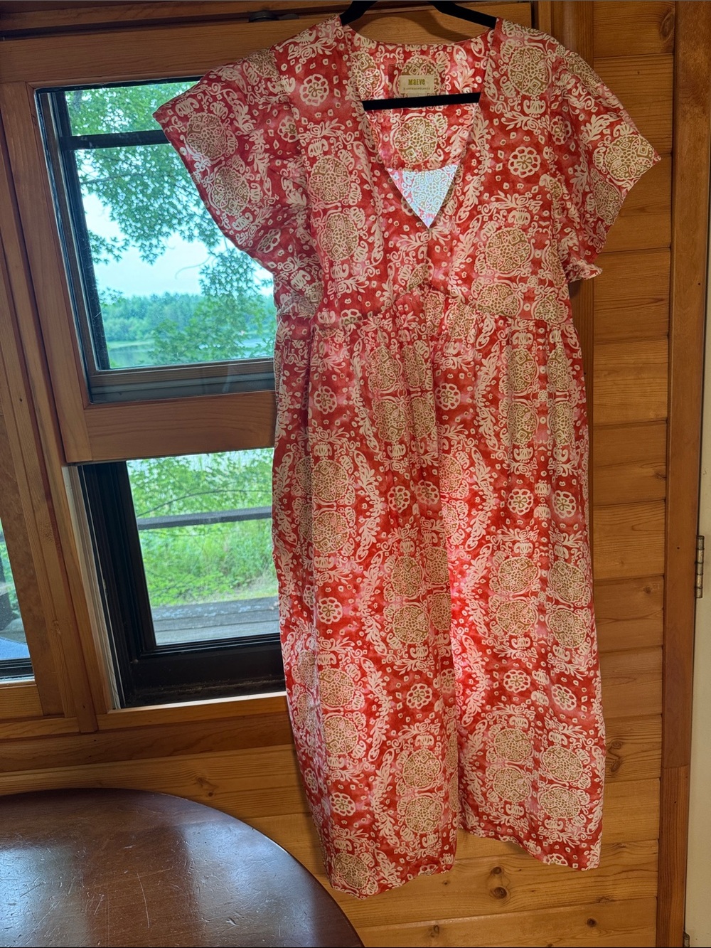 Anthropologie Red and Cream Floral Maxi Dress